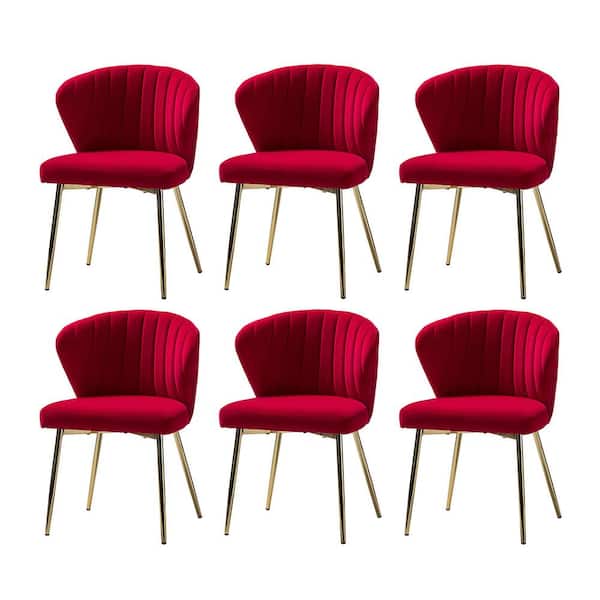 JAYDEN CREATION Olinto Red Side Chair with Metal Legs Set of 6