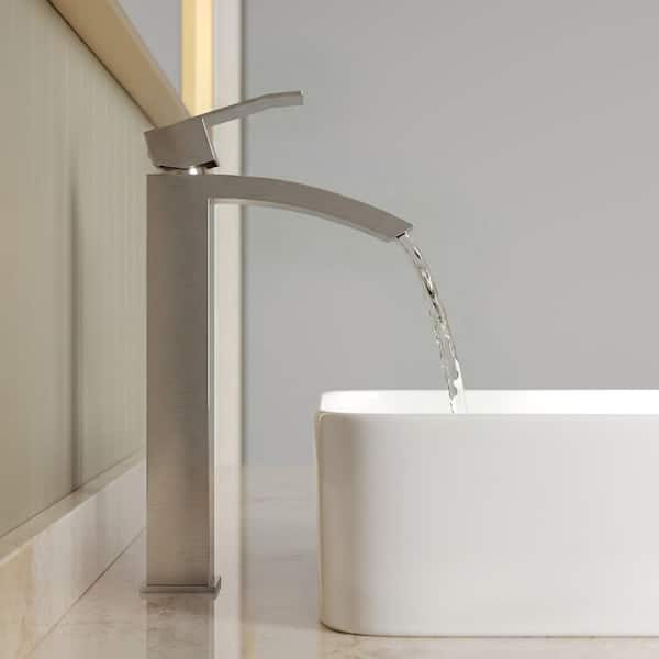 12 in. Waterfall 1-Handle Single Hole Bathroom Faucet with Pop-Up Drain and Stainless Steel 1.2 GPM in Brushed Nickel