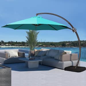 10 ft. Aluminum Cantilever Offset Hanging Patio Umbrella with Sandbag Base and Cover in Peacock Blue