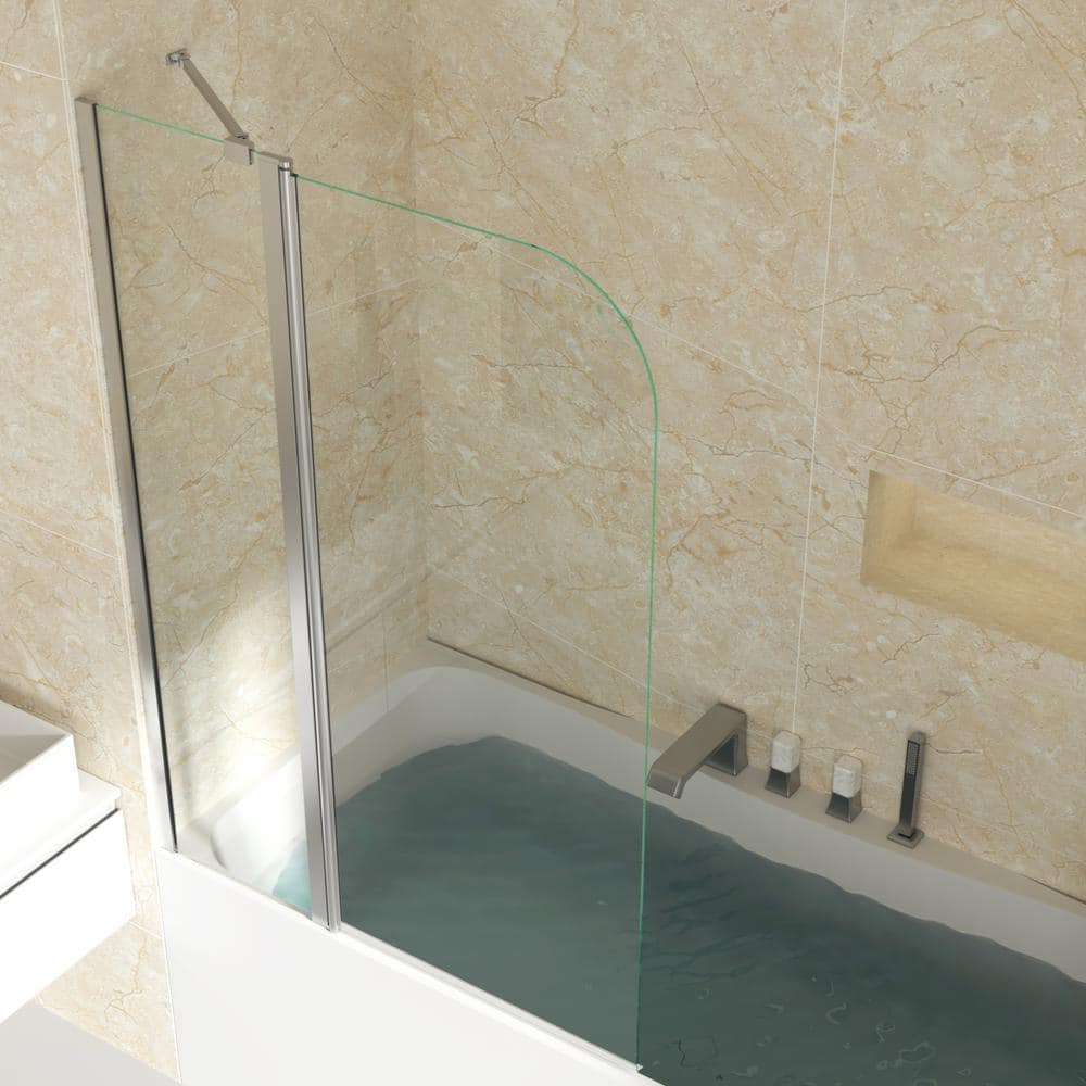 Matte Black Frameless Tub Door with Clear Tempered Glass