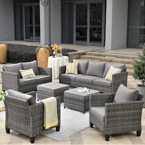 Venus Gray 6-Pcs Wicker Outdoor Patio Conversation Seating Set with Dark Gray Cushions