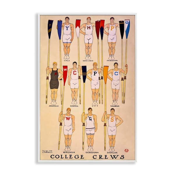 Stupell Industries Vintage College Crews by Graffi*tee Studios White Framed Sports Giclee Art Print 30 in. x 20 in.