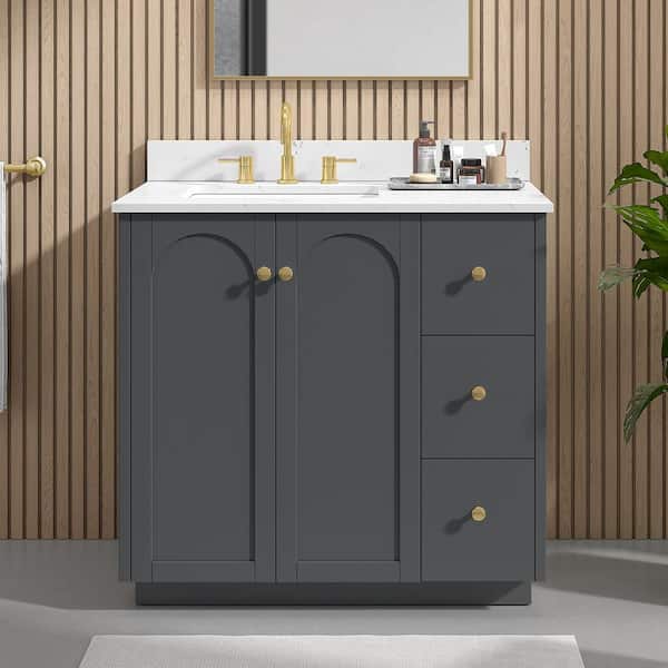 Anabelle 36 in. Single Sink Charcoal Grey Bath Vanity with Engineered Carrara Marble Top (Assembled)