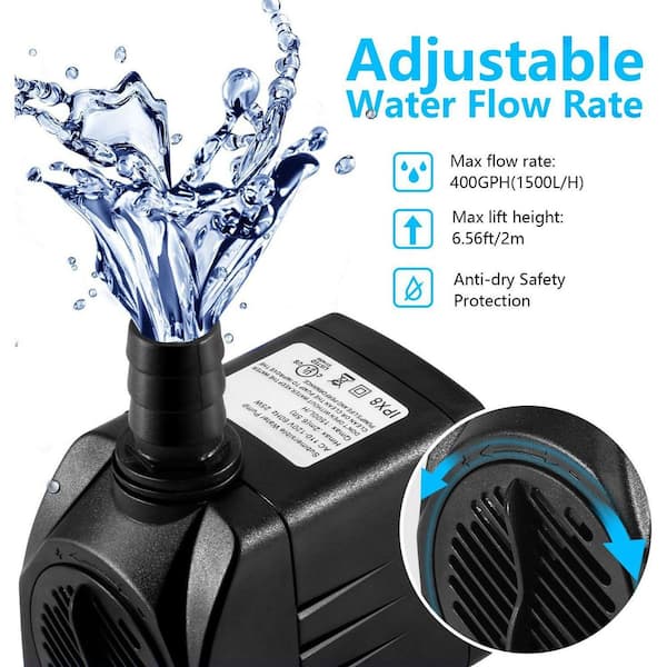 400GPH Submersible Fountain Pump-25W Outdoor Water Pump with 6. 5 ft. Tubing and 3 Nozzles