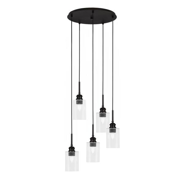 Unbranded Albany 60-Watt 19.75 in. 5 Light Espresso Shaded Pendant Light with 4 in. Clear Bubble Glass Shade No bulbs included