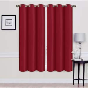 Madonna Burgundy Solid Polyester Thermal 76 in. W x 63 in. L Grommet Blackout Curtain Panel (Set of 2)