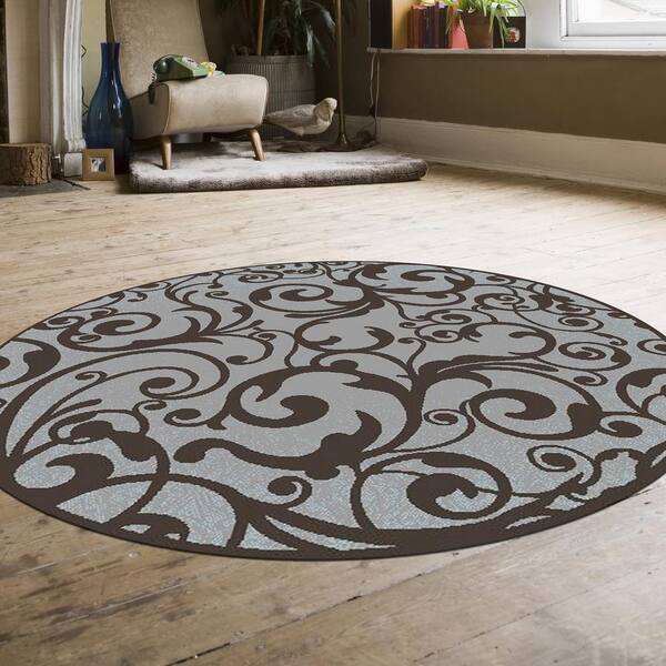 Pisa Gray 8 Ft Round Contemporary, 7 Foot Round Rugs Contemporary