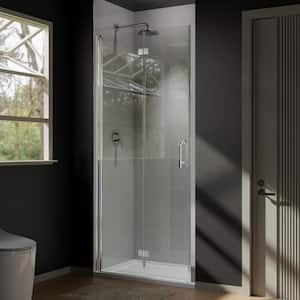 34 in. W x 72 in. H Bi-Fold Semi-Frameless Shower Doors in Silver with Clear Glass