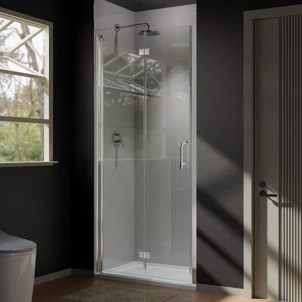 Unbranded 34 in. W x 72 in. H Bi-Fold Semi-Frameless Shower Doors in Silver with Clear Glass