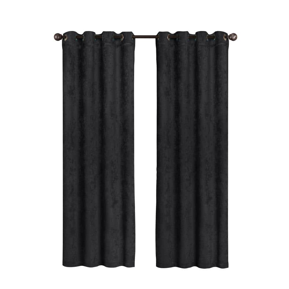Charcoal Faux Silk Room Darkening Grommet Curtain Panels, 108 x 96 in