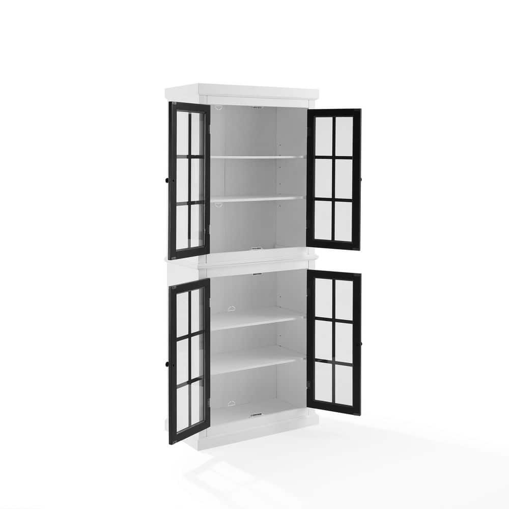 Tall White and Black Freestanding Storage Pantry with Adjustable Shelving