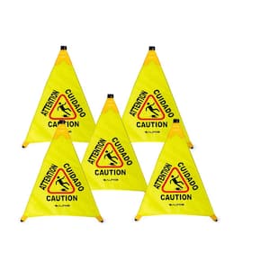 30 in. Yellow Multi-Lingual Pop-Up Caution Wet Floor Sign (5-Pack)