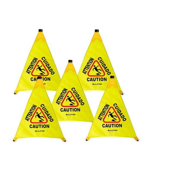 Alpine Industries 30 in. Yellow Multi-Lingual Pop-Up Caution Wet Floor Sign (5-Pack)
