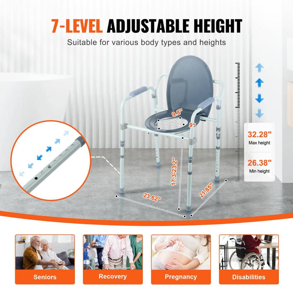 Gray Steel Freestanding Curved Toilet Grab Bar with Adjustable Height