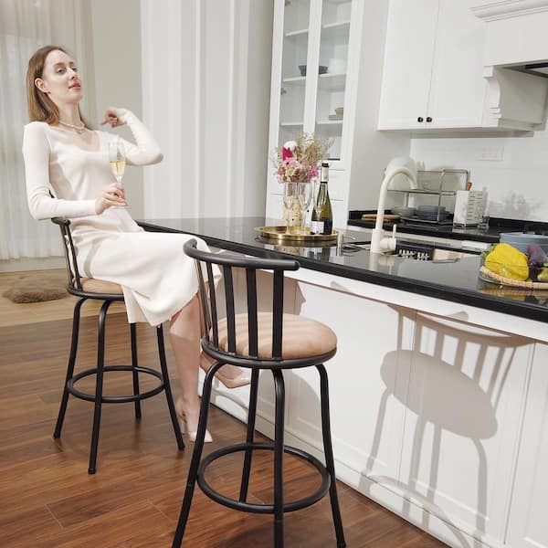 Farma 24/29 in. Adjustable Height Brown Cushioned Bar Stool w/ Slat Back, Swivel for Counter and Bar Height, (Set of 3)