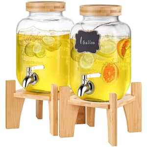 Beverage Dispenser 1 Gal. Drink Dispensers for Parties 2-Pieces, Glass Juice Dispenser with Stand Stainless Steel Spigot