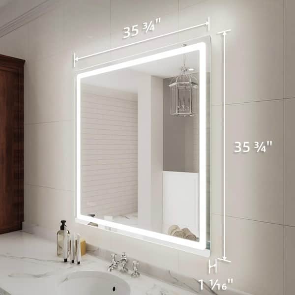Aurora 36 in. W x 36 in. H Rectangular Frameless LED Wall Bathroom Vanity Mirror in Silver