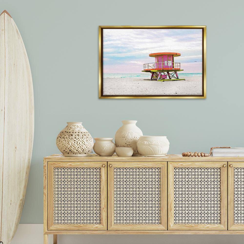 Lifeguard Hut with Pastel Sky by Seven Trees Design Gold Floater Frame Nature Graphic Art Print 21 in. x 31 in. price history on PriceWatchPro