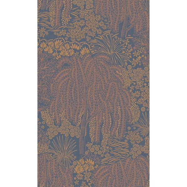 Walls Republic Dark blue Metallic Garden Tropical Textured Print Non-Woven Non-Pasted Textured Wallpaper 57 sq. ft.