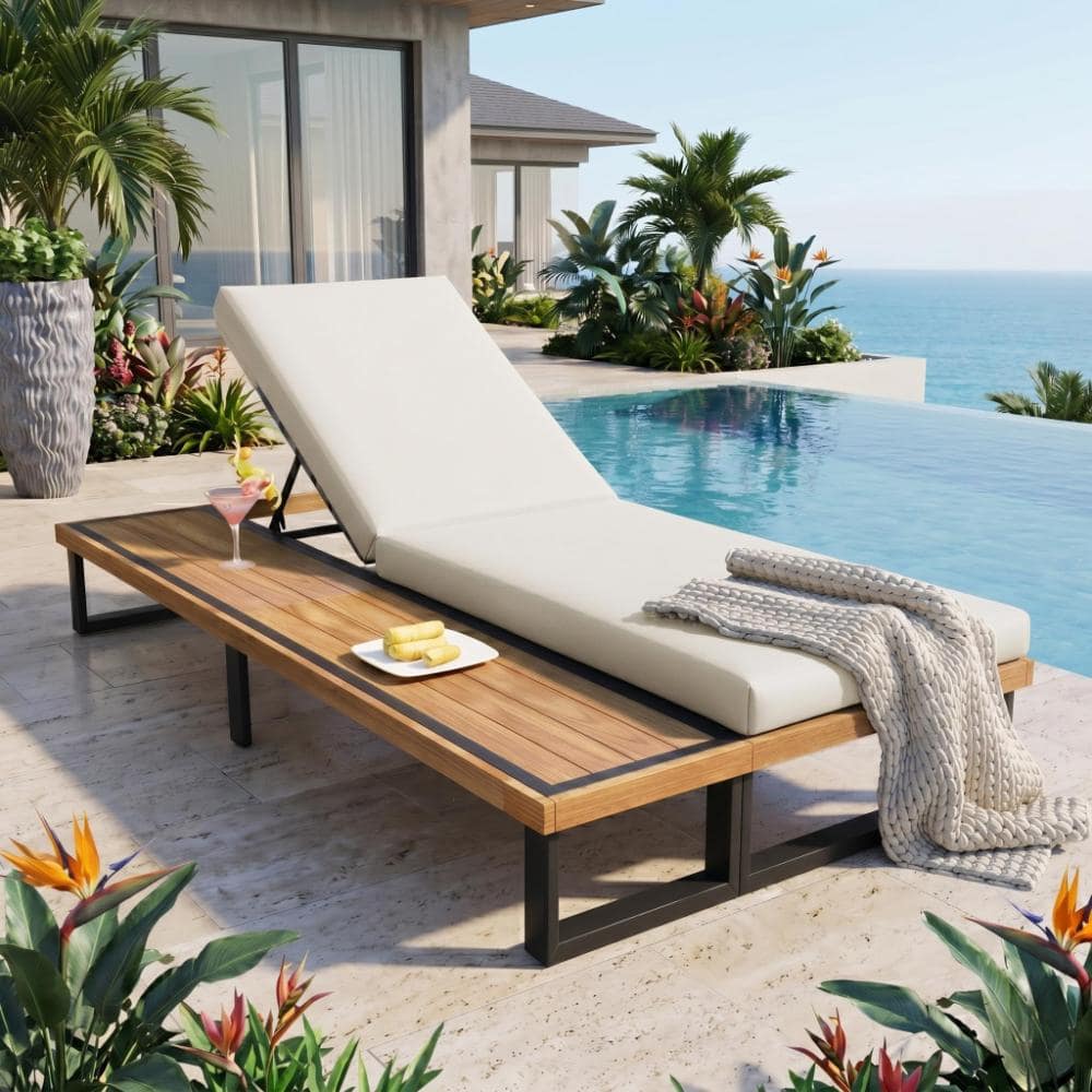 White Outdoor Lounge Chair with 5-Position Adjustable Backrest and Cushions price history on PriceWatchPro