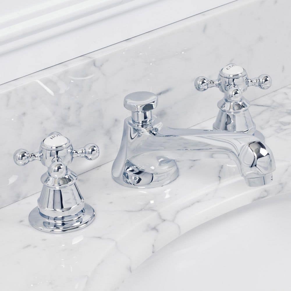 Classic Widespread Chrome Lavatory Faucet with Porcelain Labels