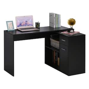46 in. L-Shaped Black Writing Computer Desk with Storage Shelves and Cabinet