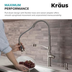 Sellette Single Handle Pull-Down Sprayer Kitchen Faucet with Deck Plate and Soap Dispenser, Spot Free Stainless Steel