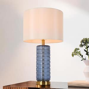 Quintilian 28 in. Plating Brass Coastal Mushroom Table Lamp for Living Room with Fabric Shade