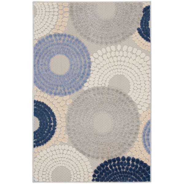 Nourison Aloha Blue/Grey 3 ft. x 4 ft. Medallion Contemporary Indoor/Outdoor Kitchen Area Rug