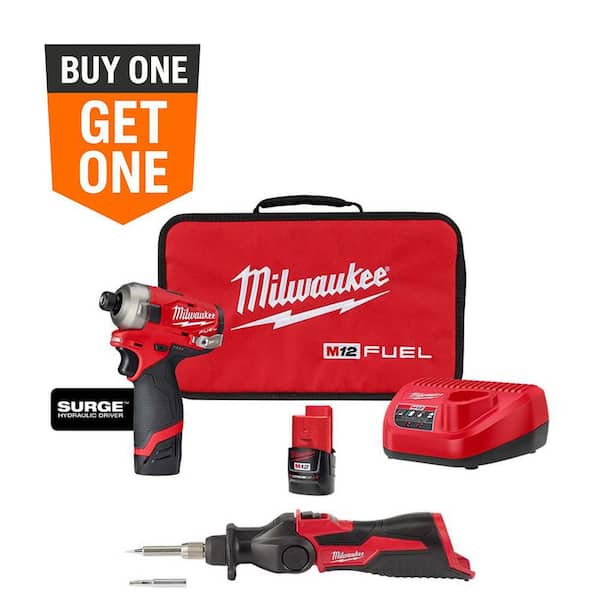 M12 FUEL SURGE 12-Volt Lithium-Ion 1/4 in. Cordless Hex Impact Driver Compact Kit with M12 Soldering Iron