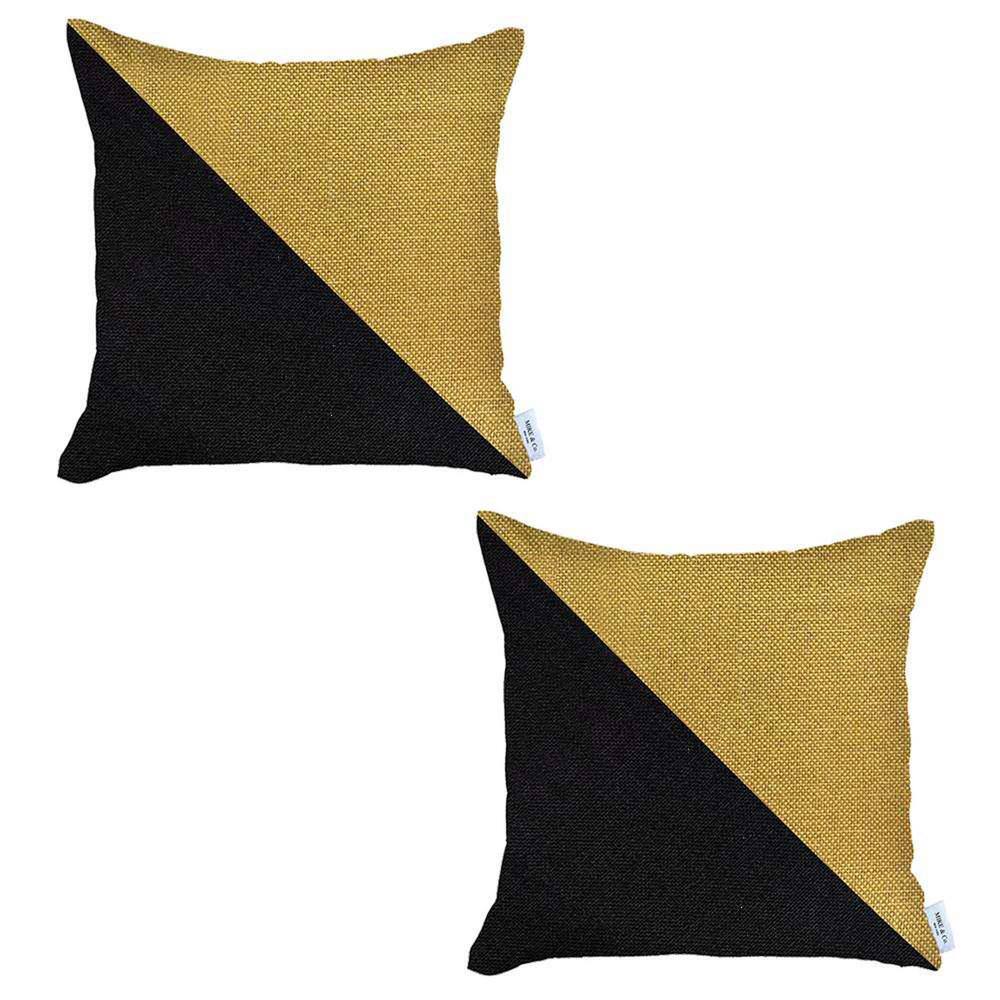 Black and Yellow Euro Polyester Throw Pillow Covers, Set of 2