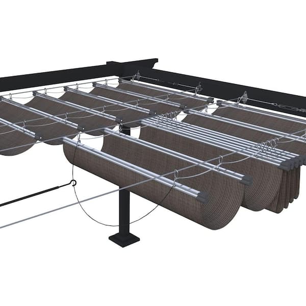 ECOOPTS 3 ft. x 16 ft. Retractable Wave Sun Shade Canopy Pergola Cover Shade Sail Awning for Patio Porch Garden Yard Deck, Brown