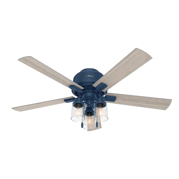 Hunter Hartland 52 in. Low Profile LED Indoor Indigo Blue Ceiling Fan with Light Kit
