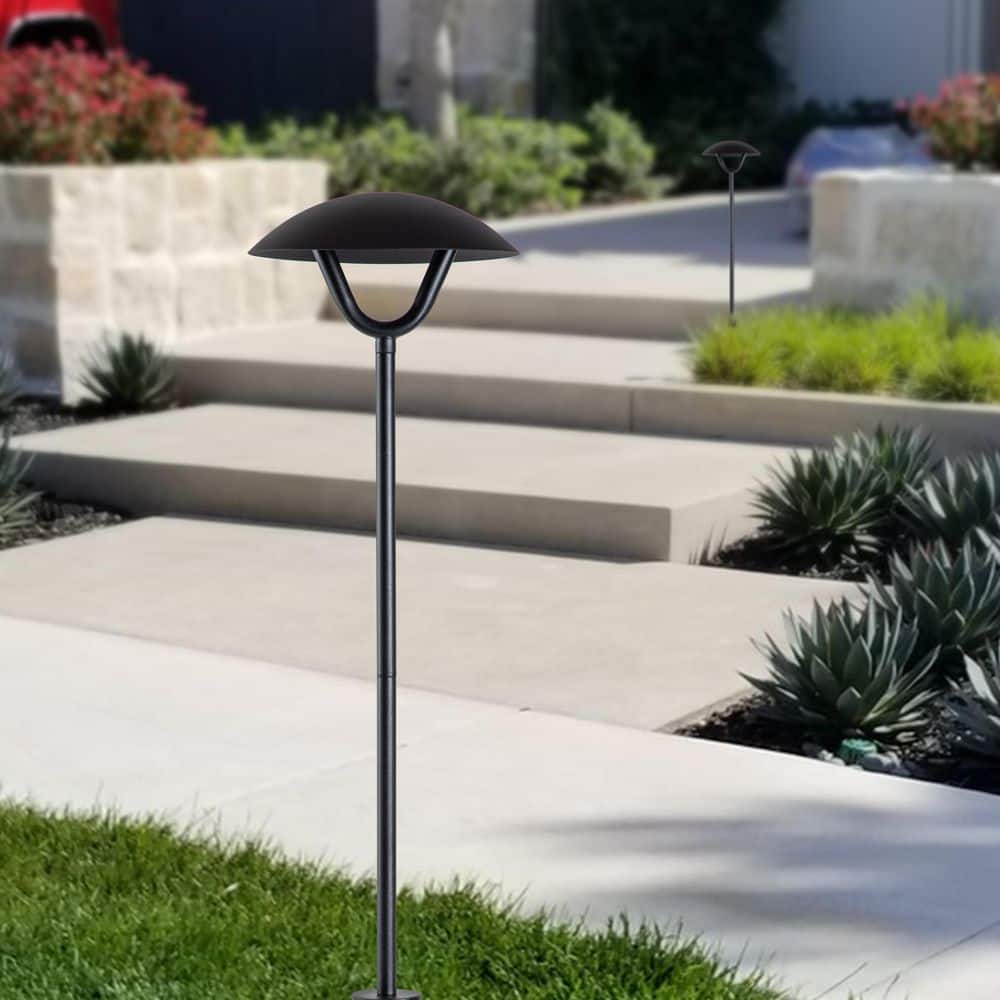 Matte Black LED Mushroom Pathway Lights with Ground Stake, Set of 4