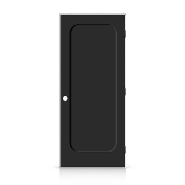 36 in. x 80 in. Left-Handed Curved 1 Panel Shaker Black Painted Smooth Composite Single Prehung Interior Door