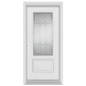 32 in. x 80 in. Orleans Right-Hand Zinc Finished Fiberglass Mahogany Woodgrain Prehung Front Door