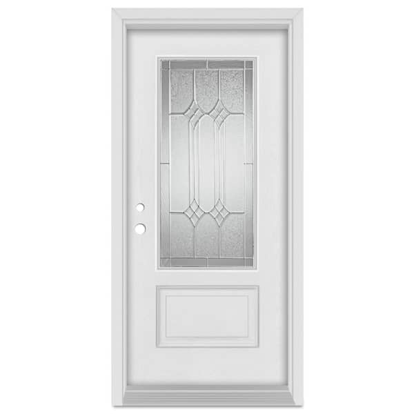 Stanley Doors 32 in. x 80 in. Orleans Right-Hand Zinc Finished Fiberglass Mahogany Woodgrain Prehung Front Door
