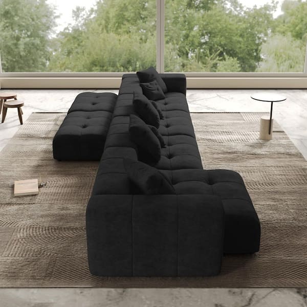 118 in. Square Arm 5-Piece Linen L-shaped Modular Sectional Sofa Corner Cloud Couch in. Gray