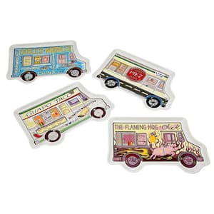 Food Truck Colored Image Display Porcelain Serving Trays (Set of 4)