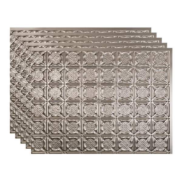 Fasade 18.25 in. x 24.25 in. Traditional #6 Vinyl Backsplash Panel in Brushed Nickel (5-Pack)