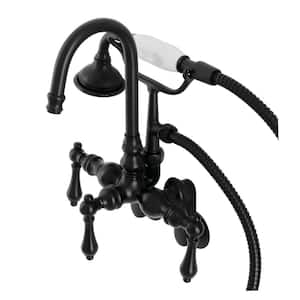 Aqua Vintage 3-Handle Wall-Mount Clawfoot Tub Faucets with Hand Shower in Matte Black