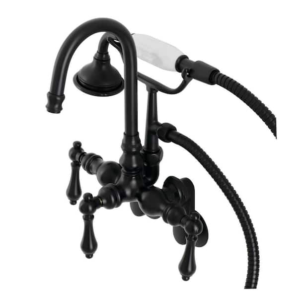 Kingston Brass Aqua Vintage 3-Handle Wall-Mount Clawfoot Tub Faucets with Hand Shower in Matte Black