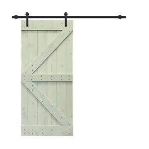 K Series 30 in. x 84 in. Solid Sage Green Stained Pine Wood Interior Sliding Barn Door with Hardware Kit