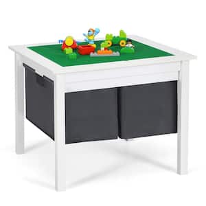 2-in-1 Kids Double-Sided Activity Building Block Table with Storage Drawers White