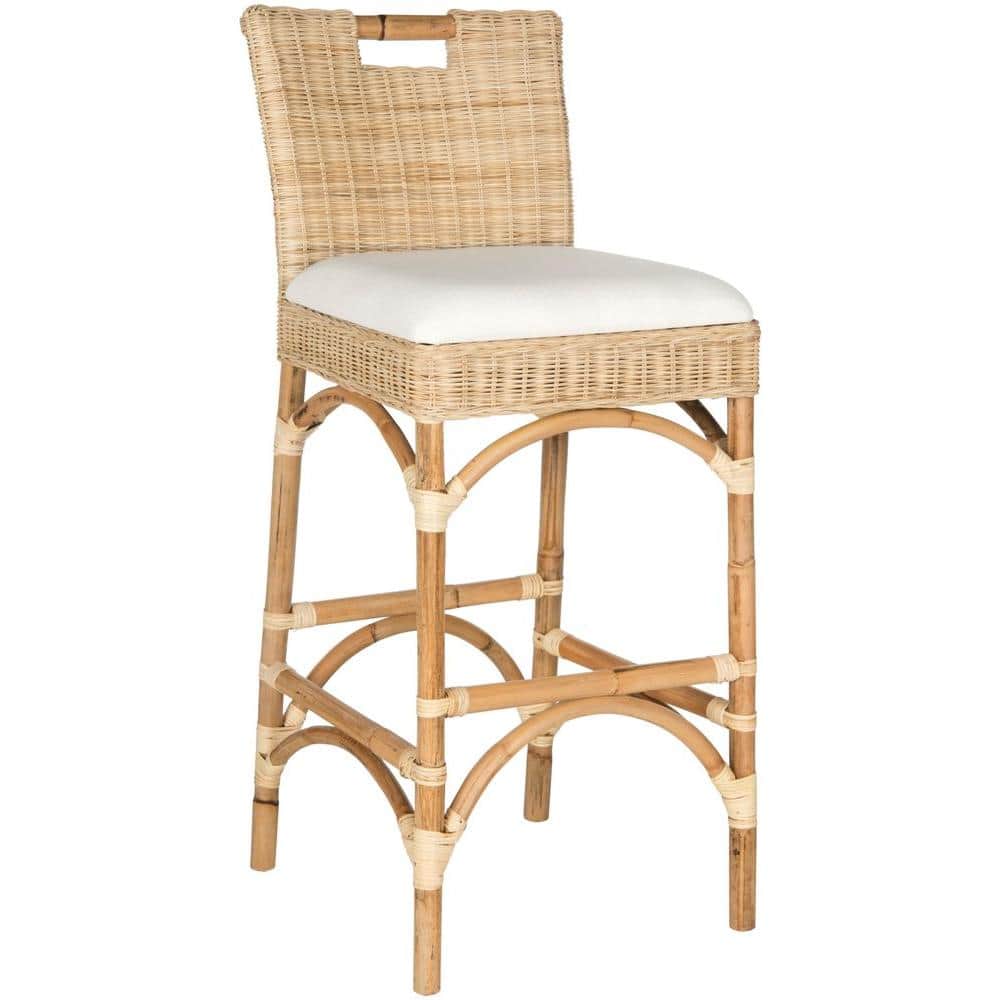 Natural Rattan and Bamboo Boho Bar Stool with Cushion