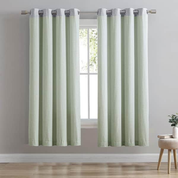 swift home Aqua Polyester Faux Linen 54 in. W x 84 in. L Grommet Room Darkening Curtain (Single Panel)