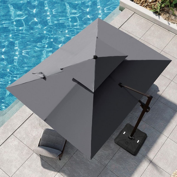 Pellebant 9 ft. x 12 ft. 2-Tier Rectangle Cantilever Patio Umbrella in Dark Gray with Stand Wheeled Base Included