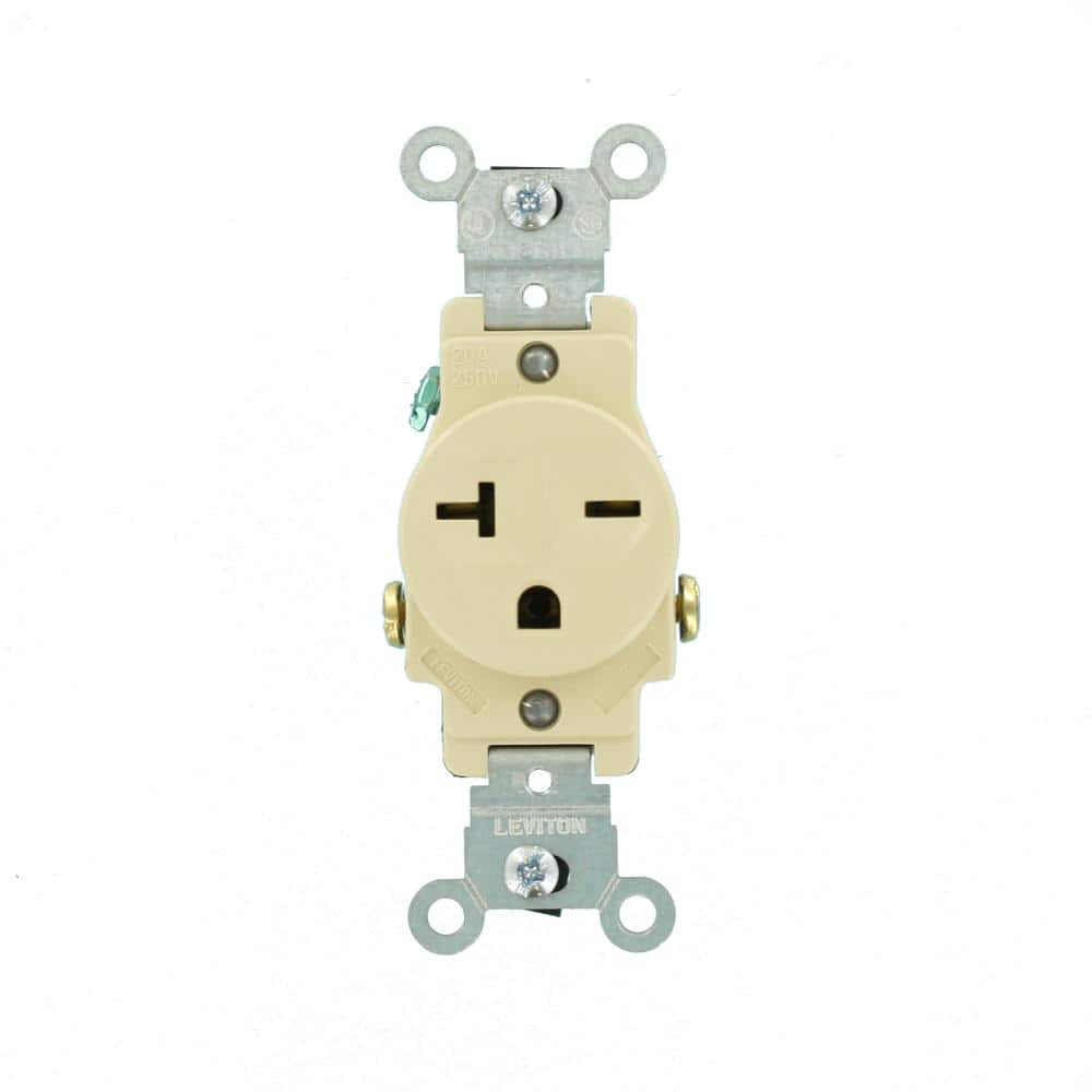 Ivory 20 Amp 250V Single Commercial Outlet with Wall Plate