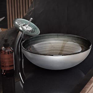 Cascade Vessel Sink in Smoky Grey with Faucet