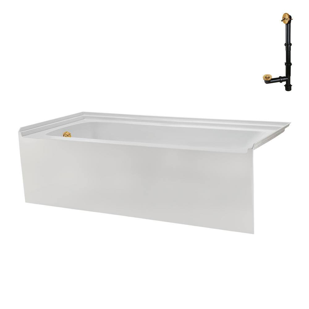 Glossy White Acrylic Alcove Bathtub with Brushed Gold Trim